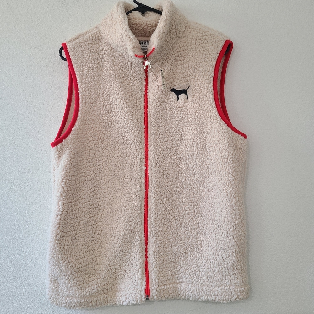 Pink Victoria's Secret fleece vest sz m NWT